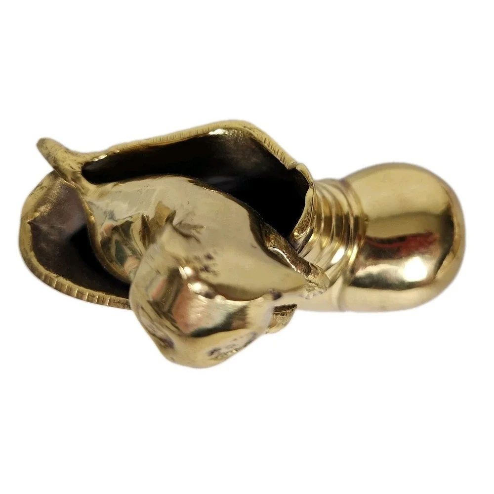 Vintage Brass Cat in Boot Figurine Heavy Kitten Shoe Gold Trinket Paperweight